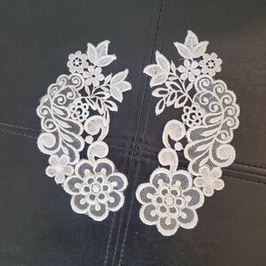 Venice Lace Floral Appliques, White, 2 appliques (1 right & 1 left) per package,